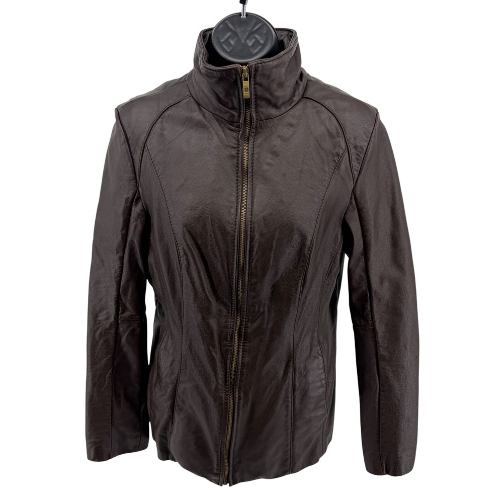 Wilsons Leather Jacket Womens M Brown Thinsulate Mock Neck Full Zip